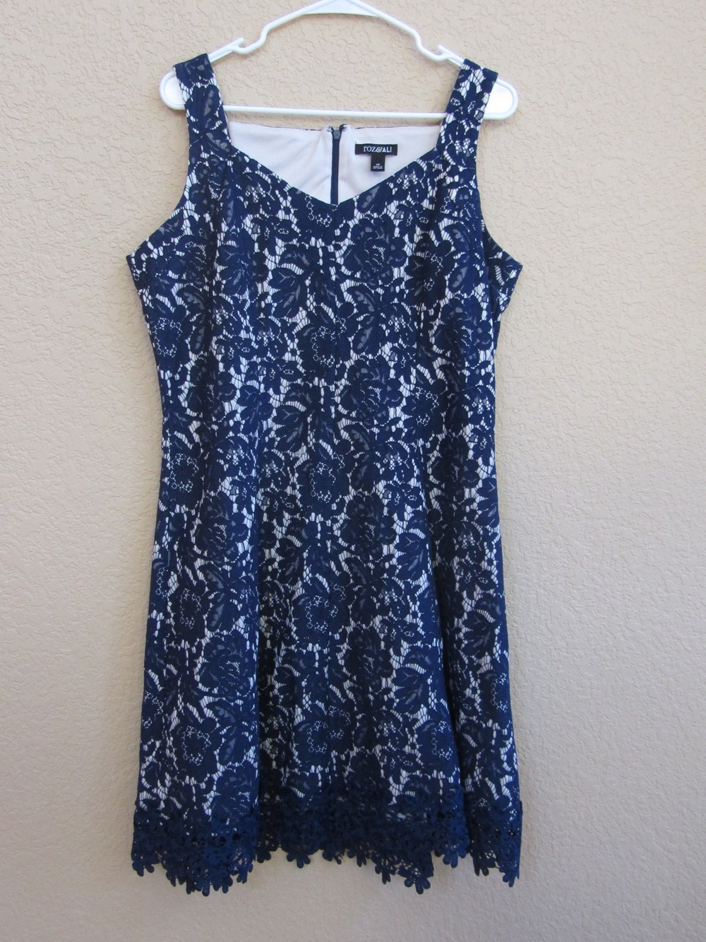 Roz & Ali Navy Lace Overlay Midi Dress with Ivory Lining